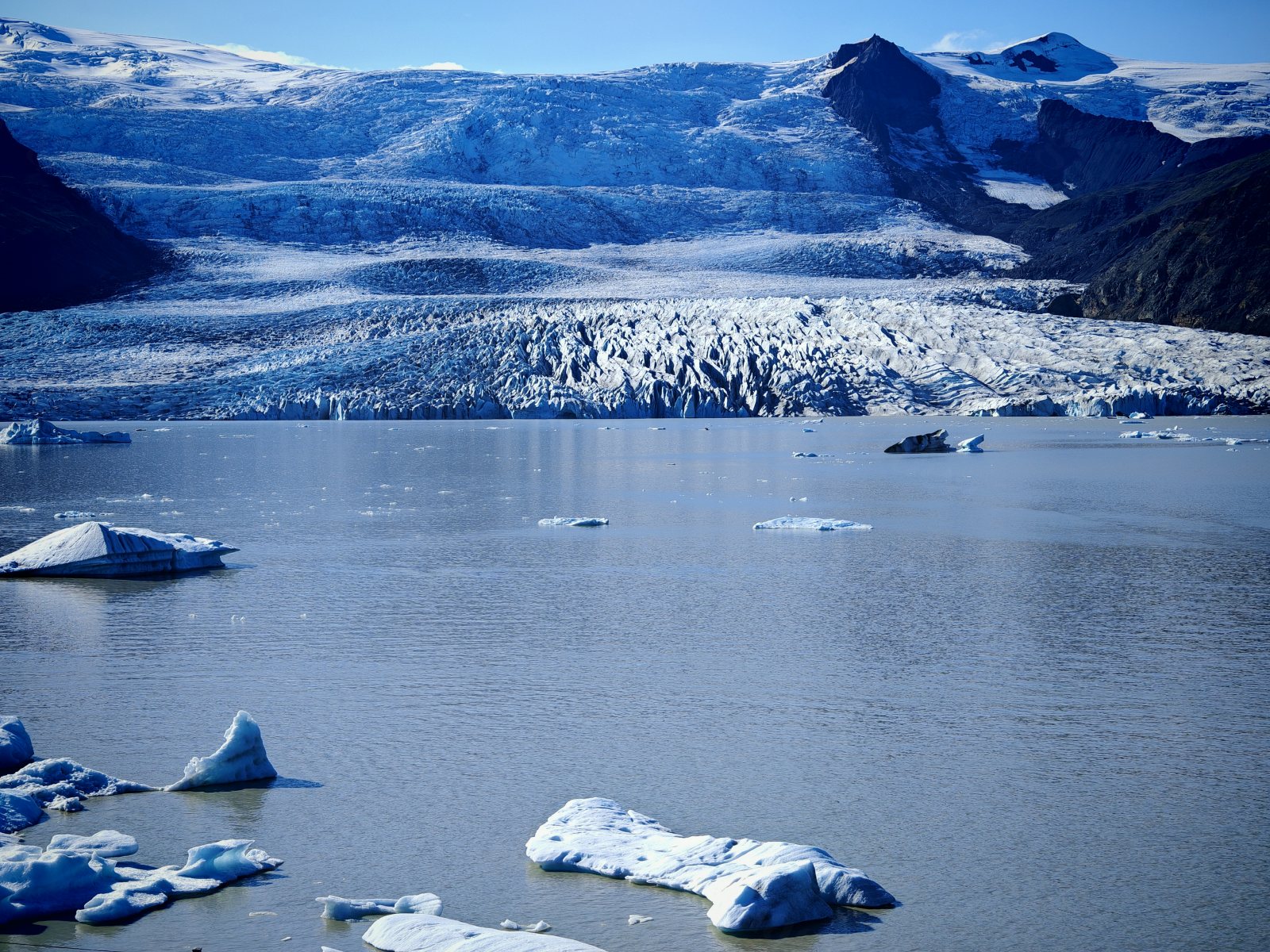 Ghiacciai e iceberg in un lago glaciale
