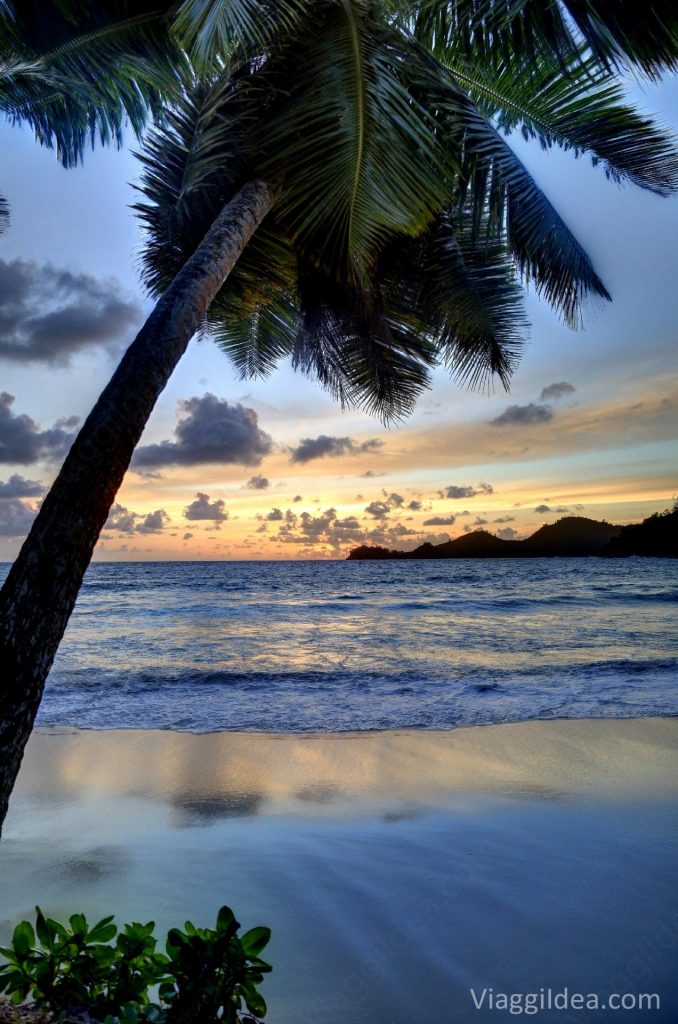 Sunset in Anse Takamaka